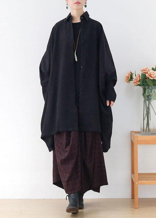 Elegant Black PeterPan Collar Asymmetrical Design Fall Cardigans Long Sleeve - SooLinen