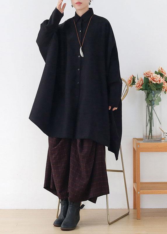 Elegant Black PeterPan Collar Asymmetrical Design Fall Cardigans Long Sleeve - SooLinen