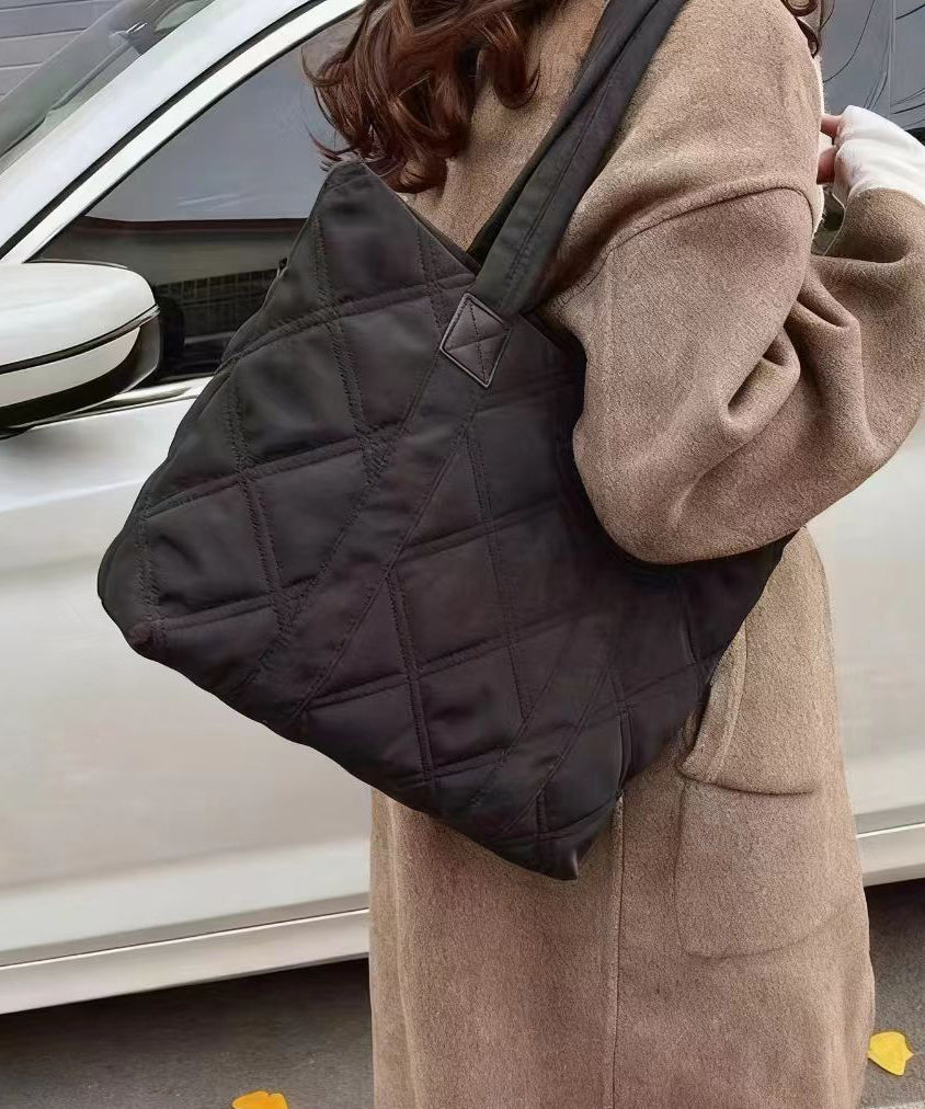 Elegant Black Plaid Solid Durable Nylon Shoulder Bags