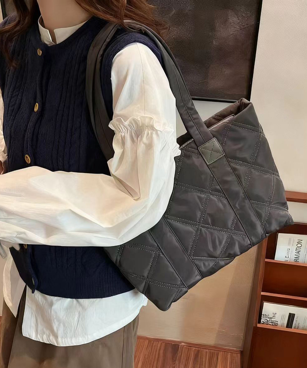 Elegant Black Plaid Solid Durable Nylon Shoulder Bags