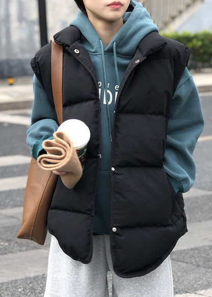 Elegante schwarze Taschen Knopf Patchwork Winter warme ärmellose Pufferweste