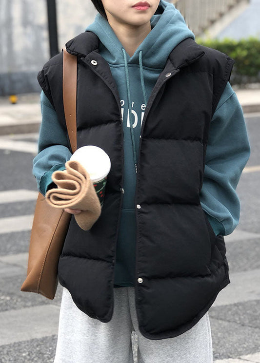 Elegante schwarze Taschen Knopf Patchwork Winter warme ärmellose Pufferweste