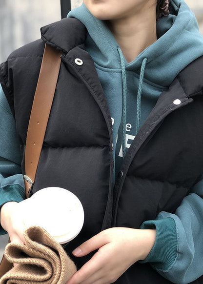 Elegante schwarze Taschen Knopf Patchwork Winter warme ärmellose Pufferweste