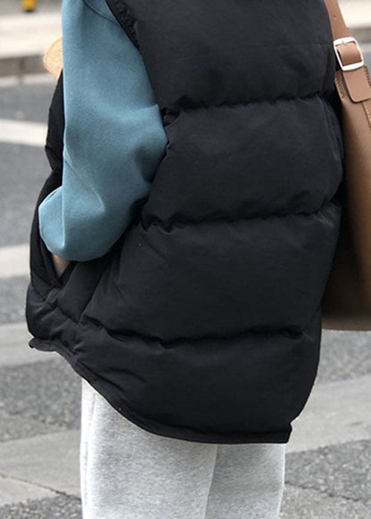 Elegante schwarze Taschen Knopf Patchwork Winter warme ärmellose Pufferweste
