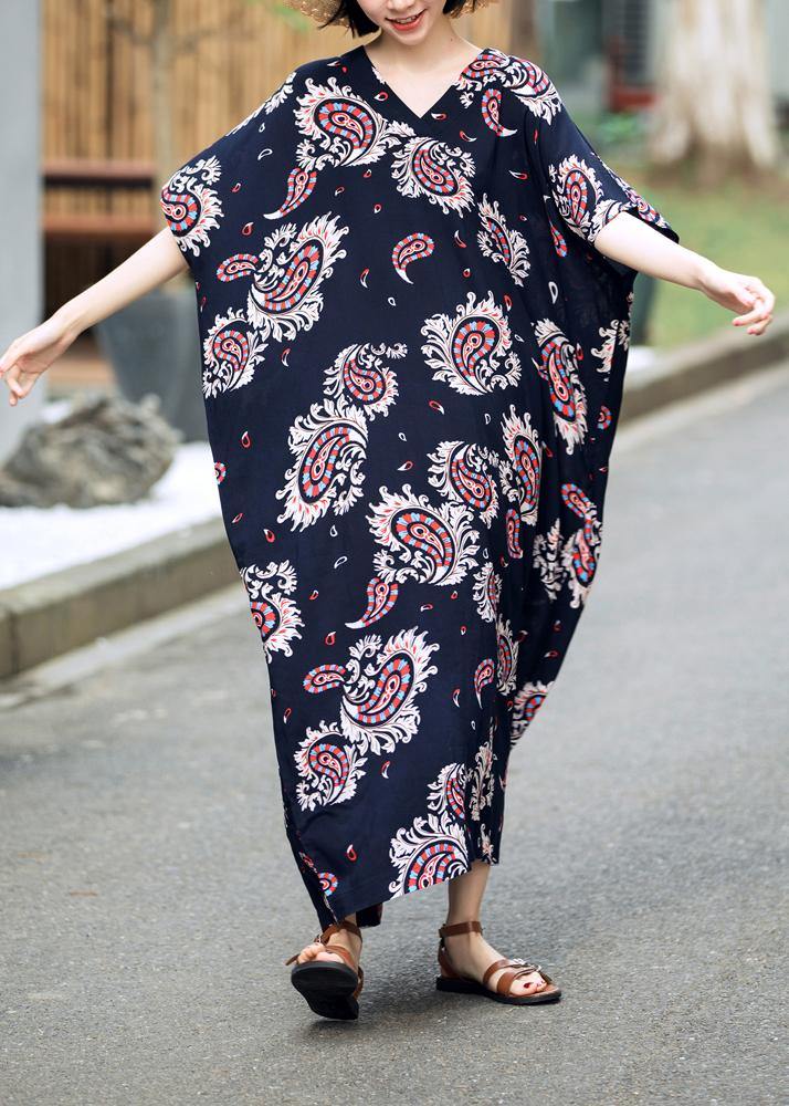 Elegant Floral Summer Dresses Long Cotton Caftans Plus Size - SooLinen