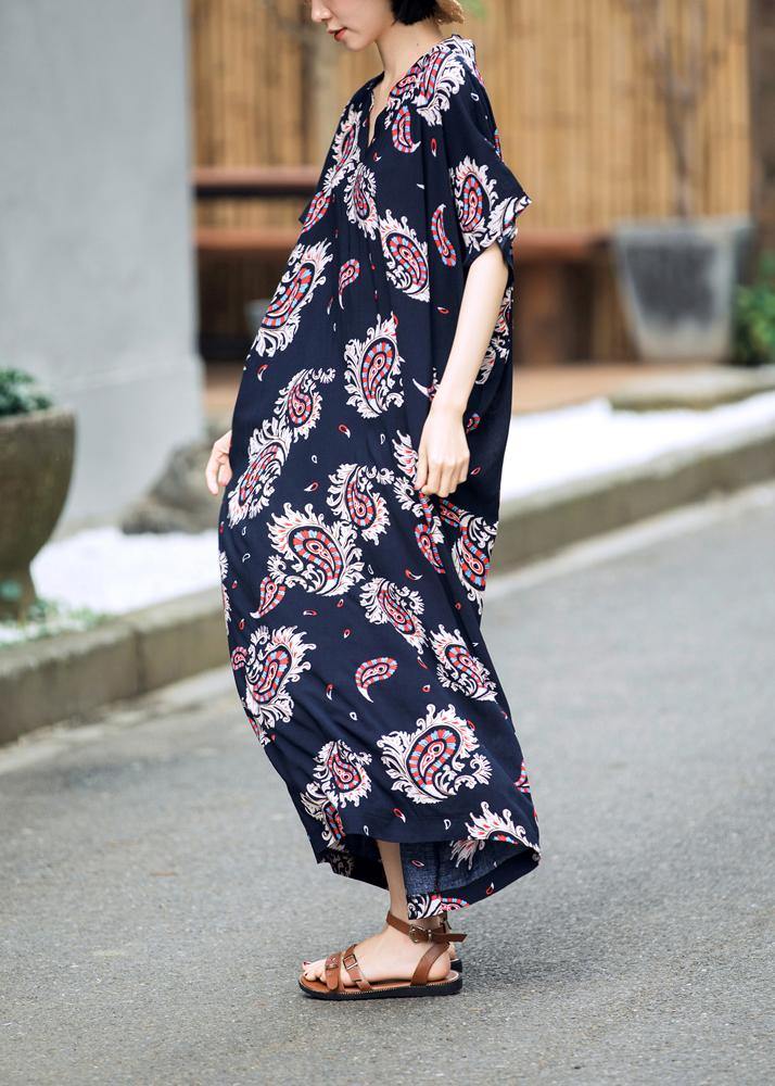 Elegant Floral Summer Dresses Long Cotton Caftans Plus Size - SooLinen