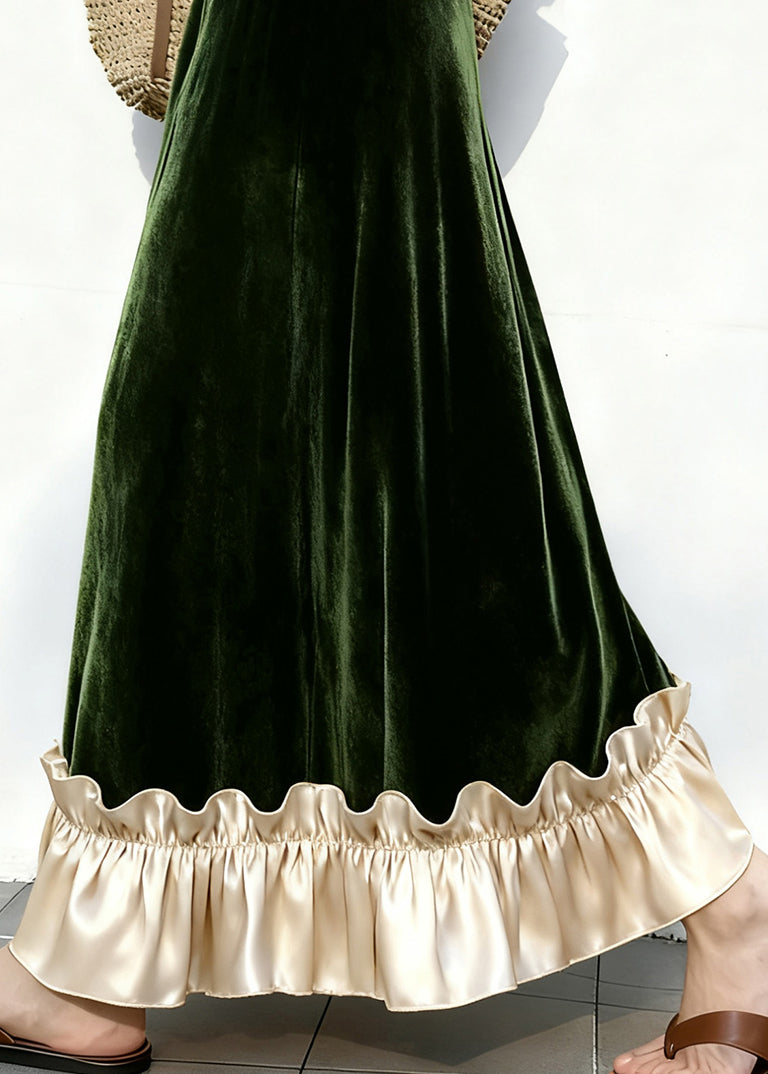 Eleganter schwarzer Rüschenrock aus Velours mit elastischem Bund und Patchwork-Design für den Winter