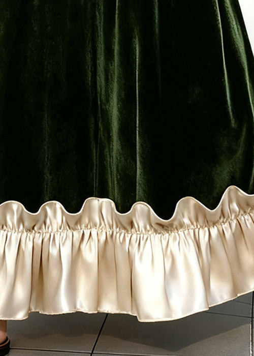 Eleganter schwarzer Rüschenrock aus Velours mit elastischem Bund und Patchwork-Design für den Winter