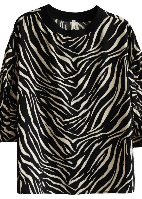 Elegant Black Striped Striped Spring Blouses - SooLinen