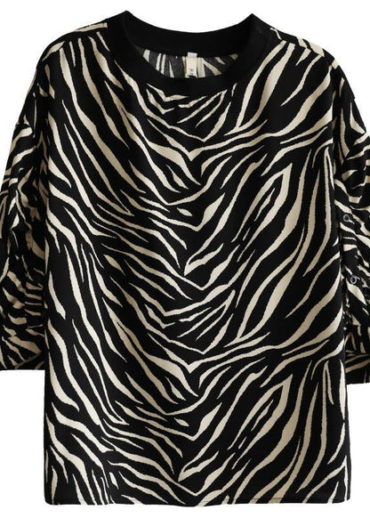 Elegant Black Striped Striped Spring Blouses - SooLinen