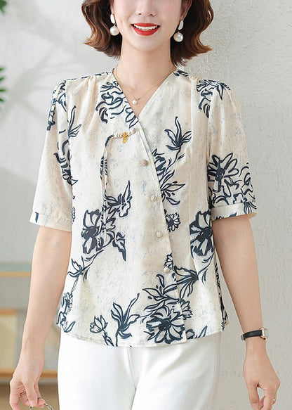 Elegant Black Tasseled Print Silk Shirts Summer