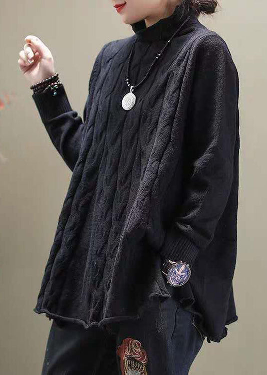 Eleganter khakifarbener Rollkragenpullover mit seitlicher Öffnung, lässiger Herbst-Strickpullover