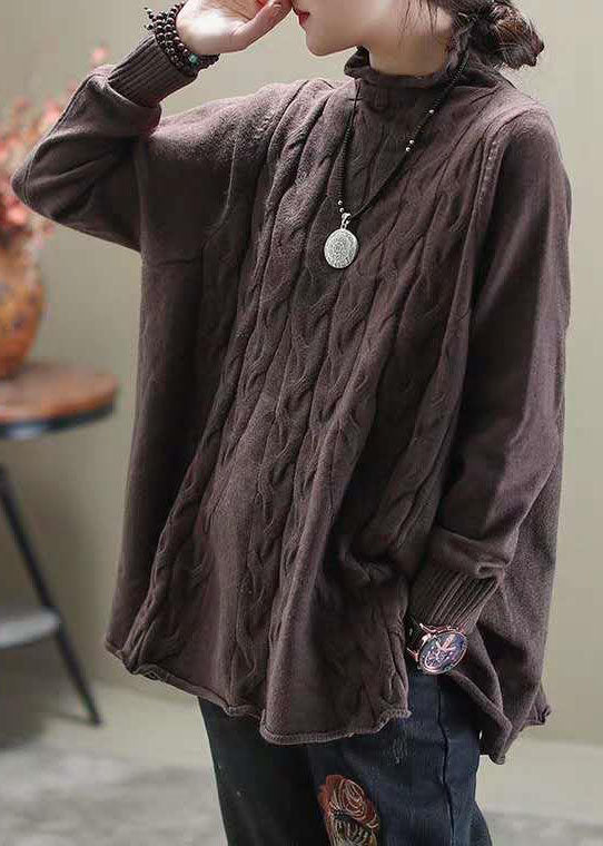 Eleganter khakifarbener Rollkragenpullover mit seitlicher Öffnung, lässiger Herbst-Strickpullover