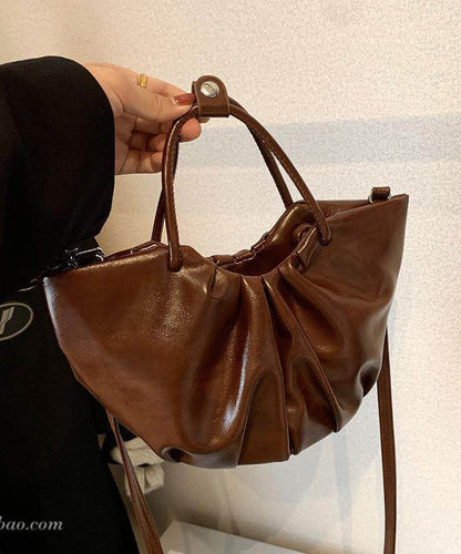 Elegant Black Wrinkled Faux Leather Tote Handbag