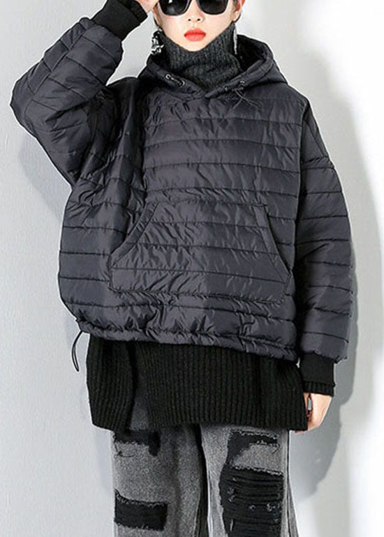 Elegante schwarze Kapuzentaschen mit Kordelzug und feiner Baumwollfüllung