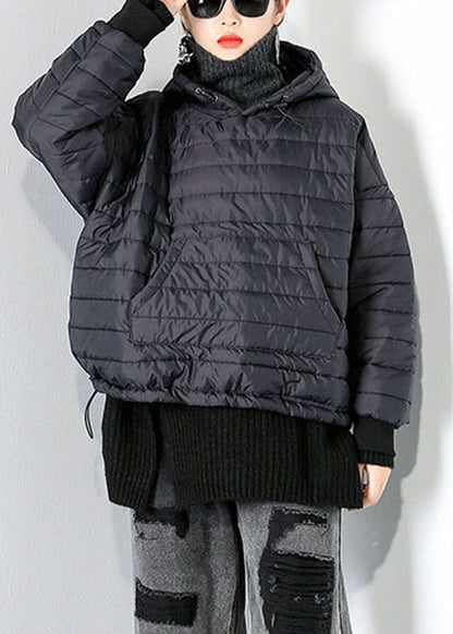 Elegante schwarze Kapuzentaschen mit Kordelzug und feiner Baumwollfüllung