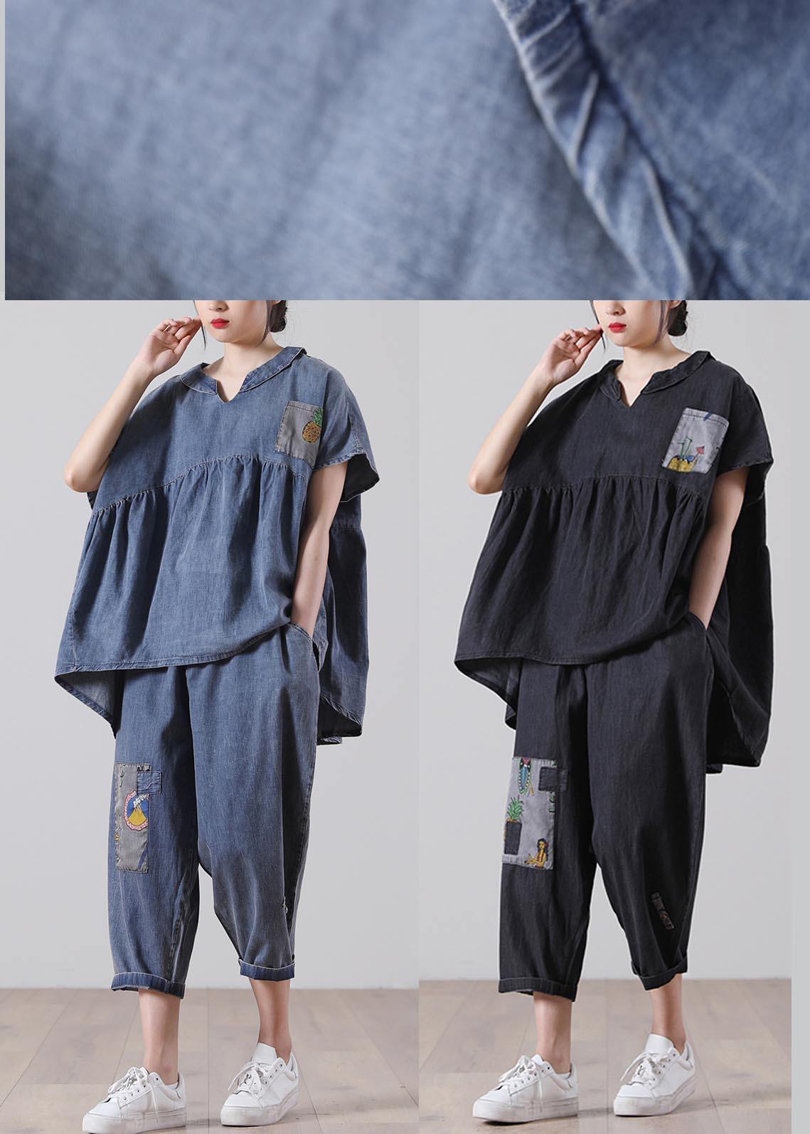 Elegant Black patchwork Pockets Cotton Two Pieces Set Summer - SooLinen