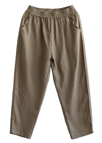 Elegantes pantalones cortos de lino liso con cintura elástica y patchwork negro