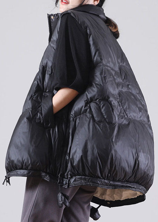 Elegante schwarze ärmellose Daunenweste mit Reißverschluss aus Entendaunen