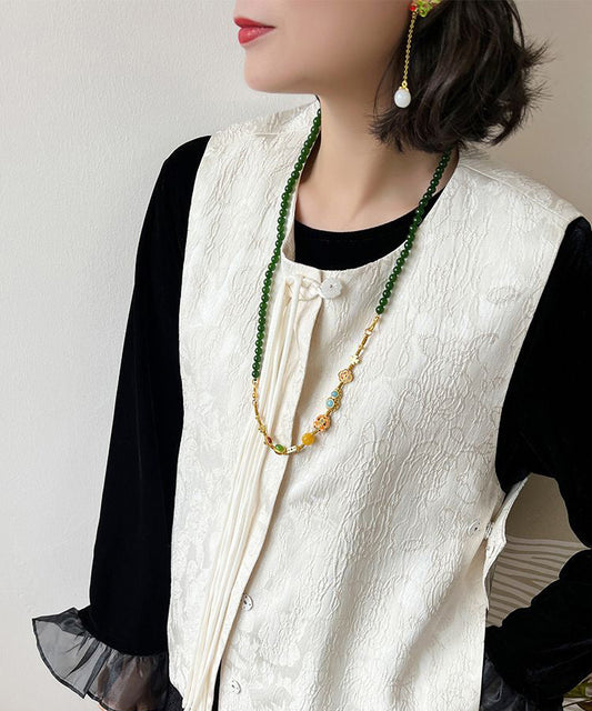 Elegante Halskette mit abnehmbaren Perlen, schwärzlich-grüner Jade, Türkis, Cloisonné-Emaille und abgestuften Perlen