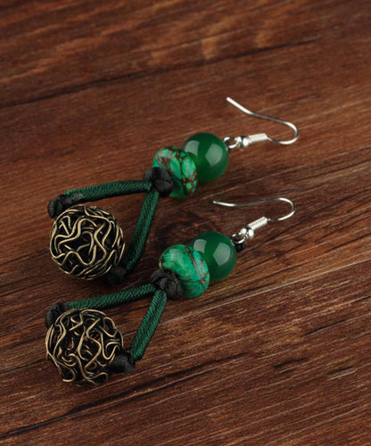 Elegant Blackish Green Sterling Silver Alloy Green Agate Emperor Stone Drop Earrings