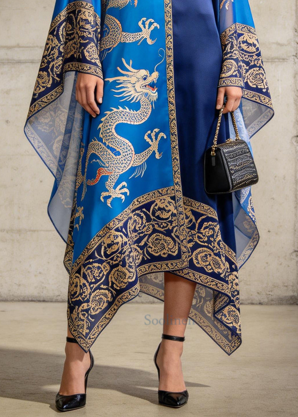 Elegant Blue Asymmetrical Print Chiffon Maxi Dresses Summer