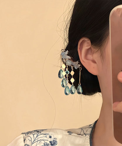 Elegant Blue Copper Overgild Butterfly Tassel A Pair Hairpin