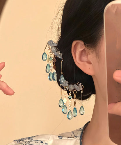 Elegant Blue Copper Overgild Butterfly Tassel A Pair Hairpin