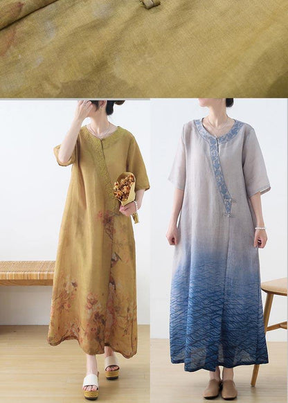 The Peaceful Ocean Linen Dress Gradient Blue Summer Party Dress - SooLinen