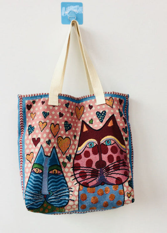 Elegante blaue Liebe Kätzchen Canvas Tote Handtasche