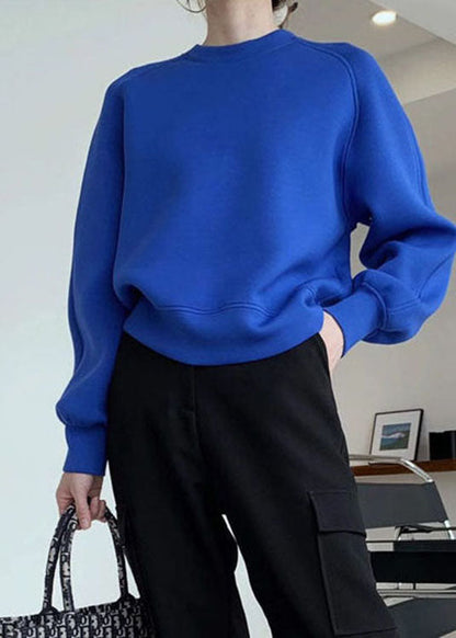Elegantes blaues O-Ausschnitt-Sweatshirt mit kurzem Schnitt für den Herbst