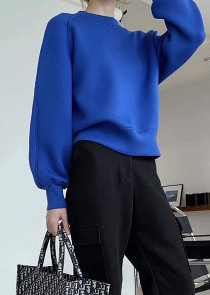 Elegantes blaues O-Ausschnitt-Sweatshirt mit kurzem Schnitt für den Herbst