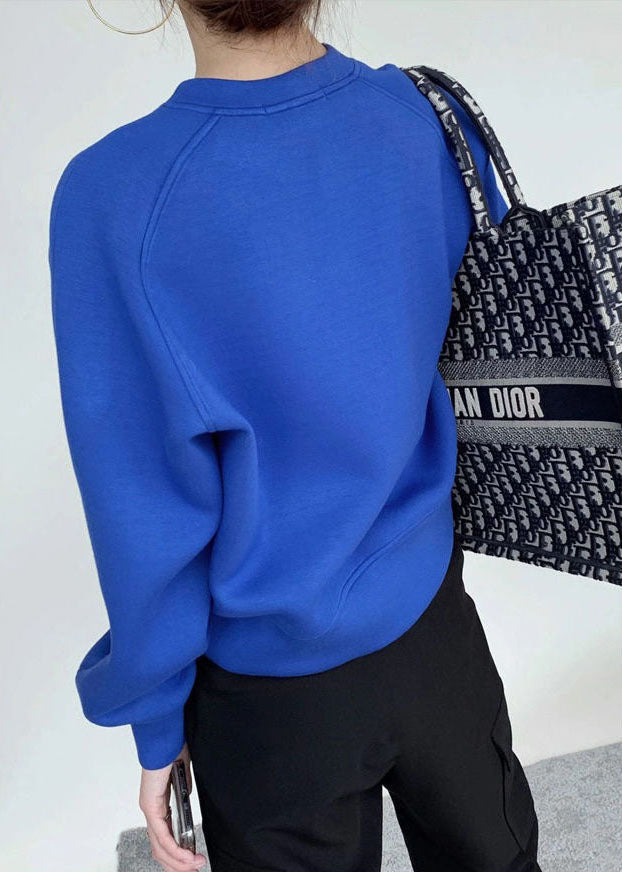 Elegantes blaues O-Ausschnitt-Sweatshirt mit kurzem Schnitt für den Herbst