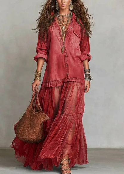 Light Grey Tulle Patchwork Denim Dress Summer