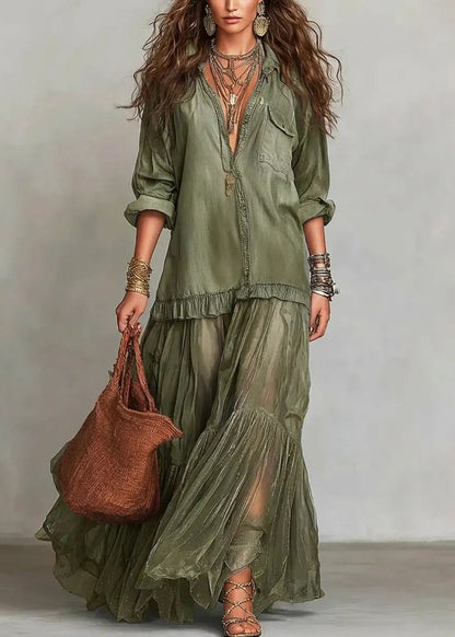 Light Grey Tulle Patchwork Denim Dress Summer