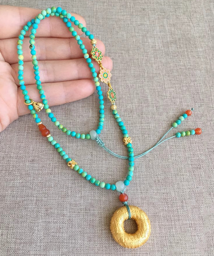 Elegante collar con colgante ajustable de piedra preciosa turquesa azul