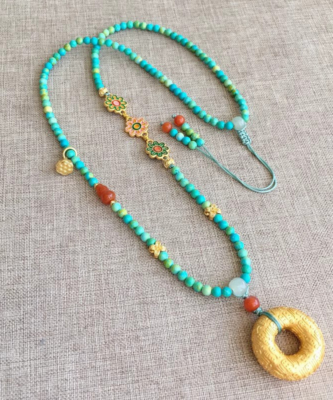 Elegante collar con colgante ajustable de piedra preciosa turquesa azul