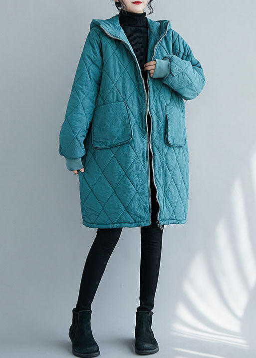 Eleganter blauer Parka mit Reißverschluss und dicker, feiner Baumwolle