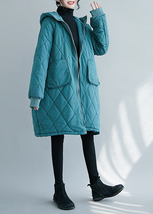 Eleganter blauer Parka mit Reißverschluss und dicker, feiner Baumwolle