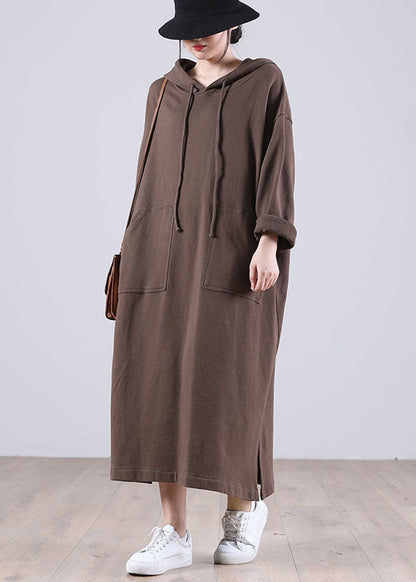 Elegante braune Kapuzentaschen seitlich offen Herbst Sweatshirt Kleider