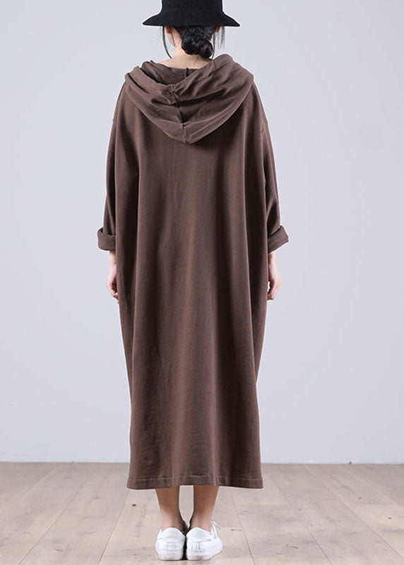 Elegante braune Kapuzentaschen seitlich offen Herbst Sweatshirt Kleider
