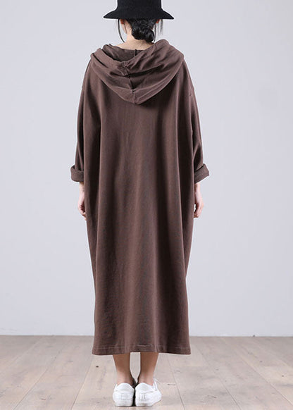 Elegante braune Kapuzentaschen seitlich offen Herbst Sweatshirt Kleider
