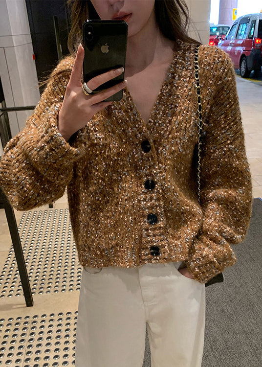 Elegant Brown Oversized Color Dots Knit Loose Coat Spring
