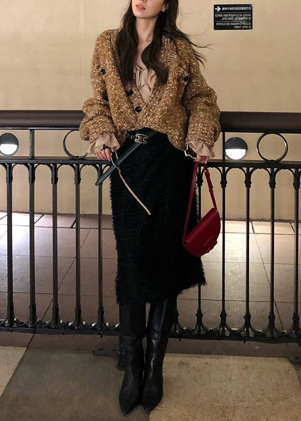 Elegant Brown Oversized Color Dots Knit Loose Coat Spring