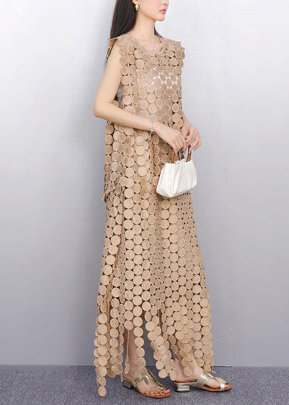 Elegant Champagne Hollow Out Lace Two Pieces Set Summer