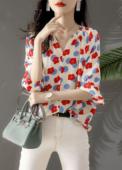 Elegantes Chiffon-Blumenhemd Tops Frühling