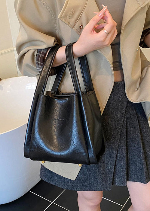 Elegant Chocolate Jacquard Faux Leather Bucket Bag