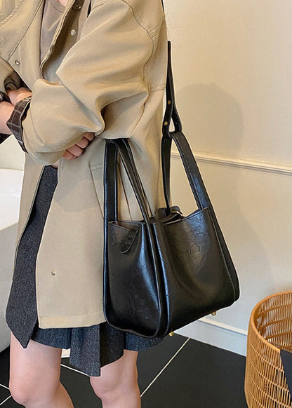 Elegant Chocolate Jacquard Faux Leather Bucket Bag