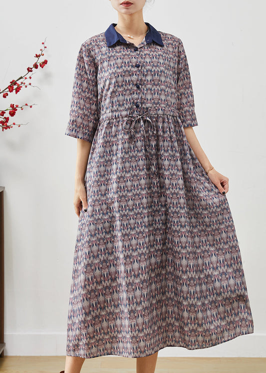 Elegantes langes Baumwollkleid mit Cinched-Print und halben Ärmeln