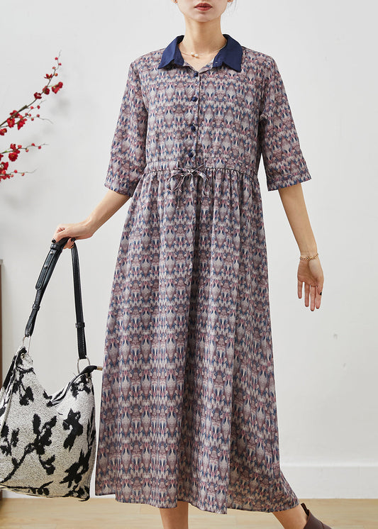 Elegantes langes Baumwollkleid mit Cinched-Print und halben Ärmeln